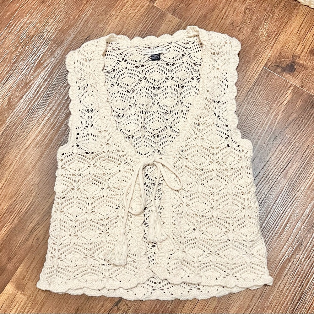 American Eagle Outfitters Cream Crochet Vest